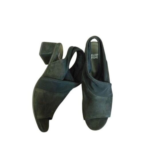 Eileen Fisher Size 9 Black STRETCHY Suede Slingback Heels Shoes NEW $157 - Picture 1 of 4